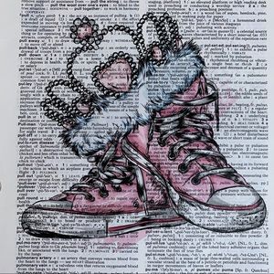 Dictionary Art Print, Pink Sneakers and Tiara, Vintage Art Print
